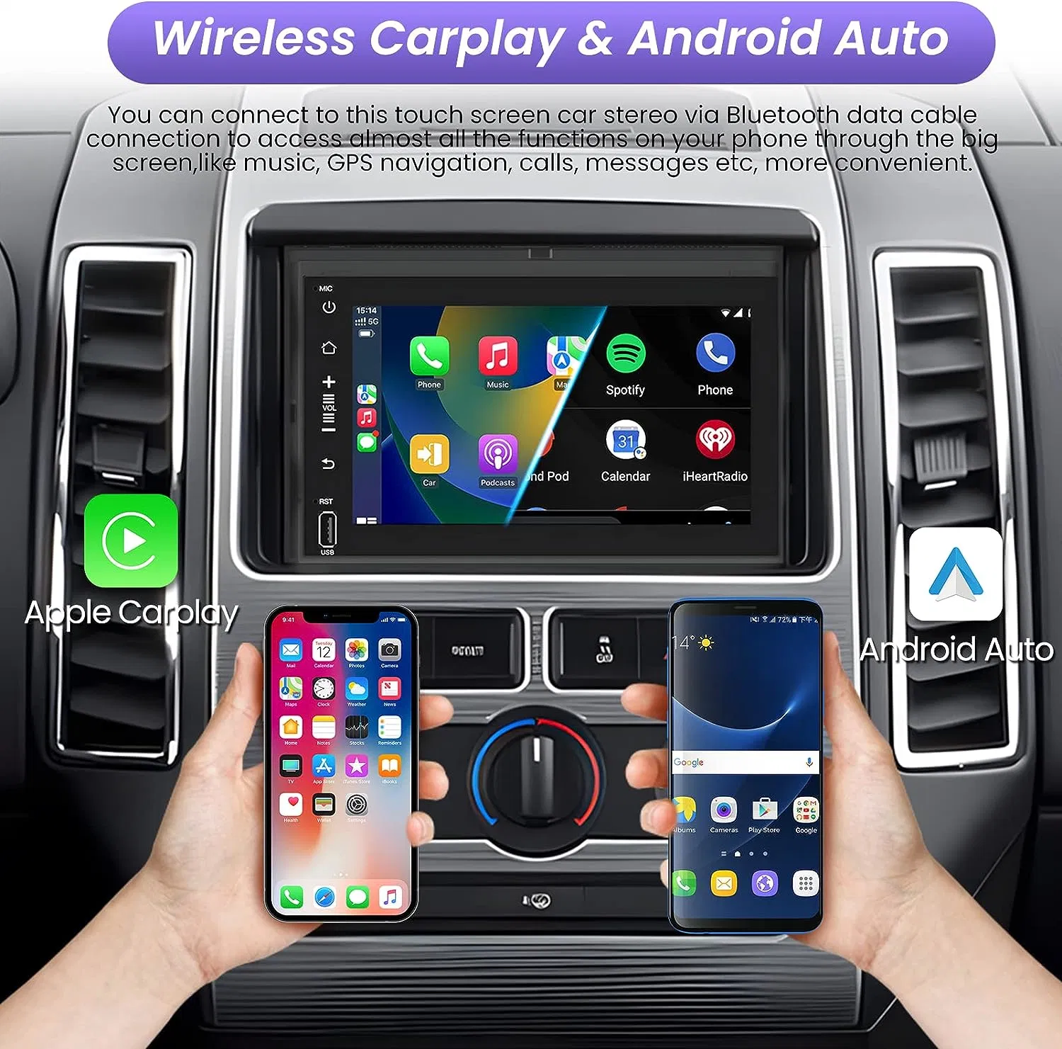 نظام Android 12 ستريو للسيارة مقاس 7 بوصات لفورد F150 F250 F350 مع راديو Apple CarPlay اللاسلكي للسيارة مع Bluetooth بنظام GPS