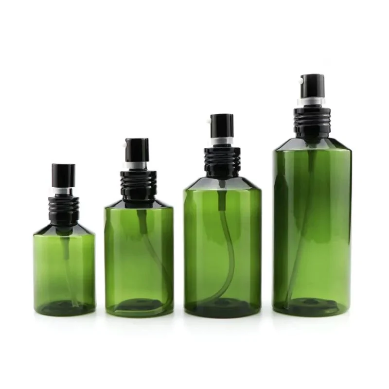 Flacon en plastique PET à épaule oblique vert foncé de 50 ml 100 ml 200 ml Flacon d'emballage d'émulsion de pompe de pulvérisation avec pulvérisateur noir d'aluminium