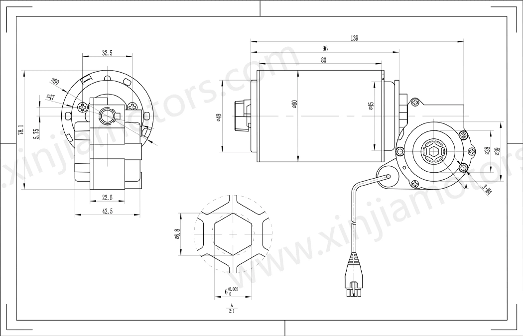 DC Motor 12VDC 24VDC Dcr6034 with Low Noise and High Torque for Adjustable Desk/Table