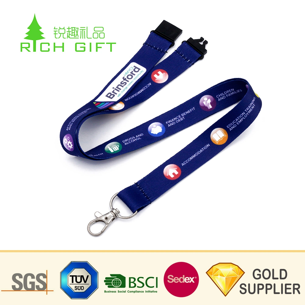 Free Sample Custom Design Dye Sublimation Printing Carabiner Tool Lanyard with Plastic Buckle