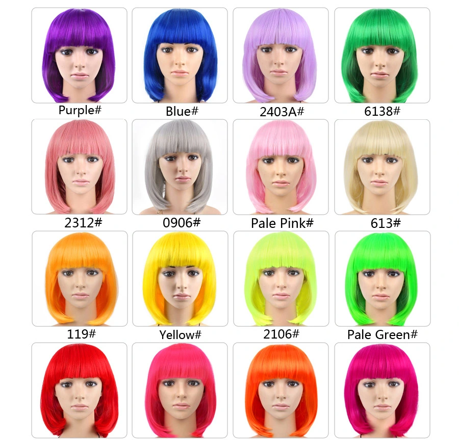 Colour-Ful Short Straight Hair Wigs Women's Bob Style Full Head Wig Heat Resistant Synthetic Thick Hair Cosplay Wigs