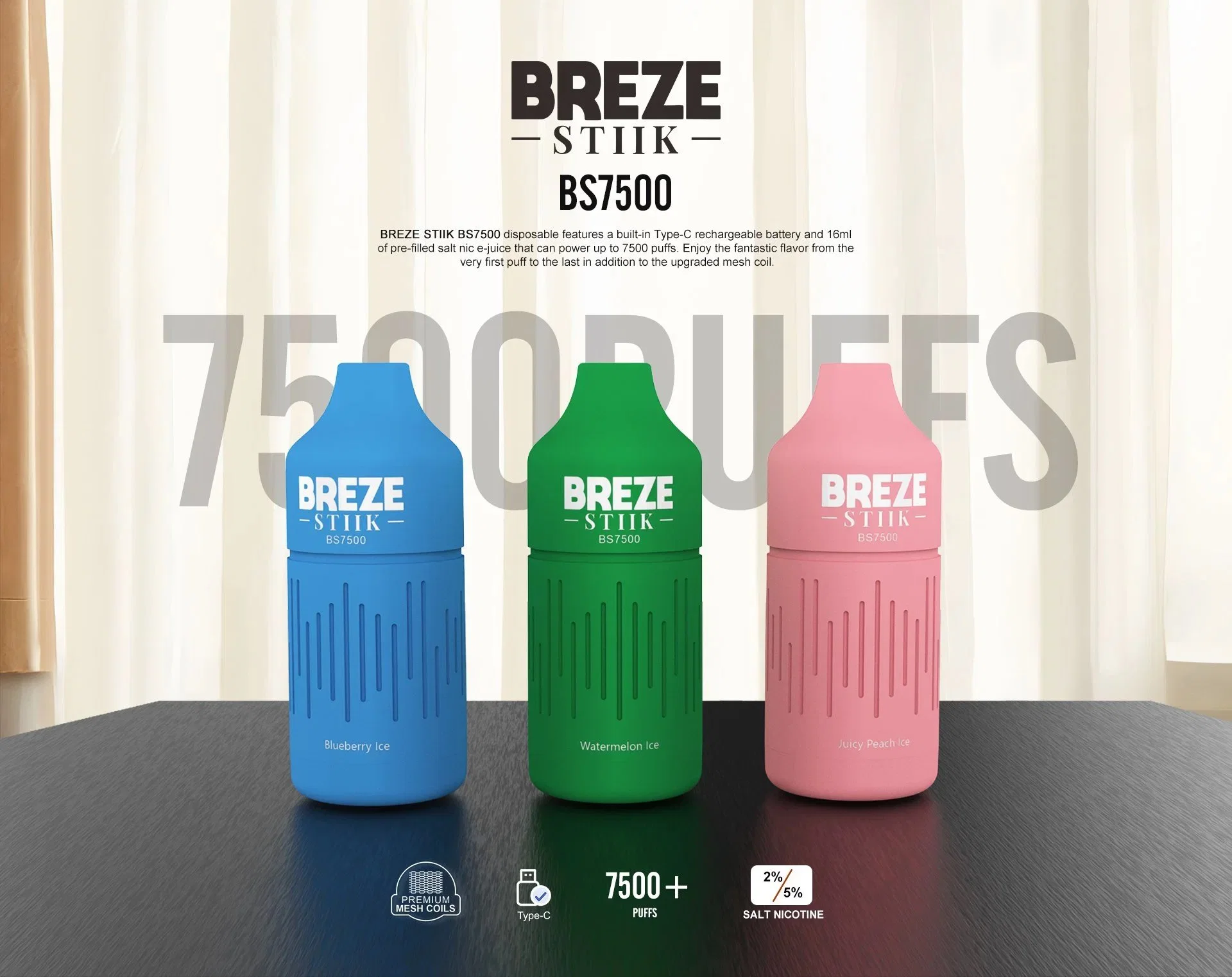 Breze Stiik BS7500 7500 Puff Zbood تخصيص شاشة LED RoHS Vape لا يمكن التخلص منه بعد 9 كيلو/8 كيلو/7 كيلو/6 كيلو/5 كيلو/4 كيلو/4K ISTA Feemo E Cig