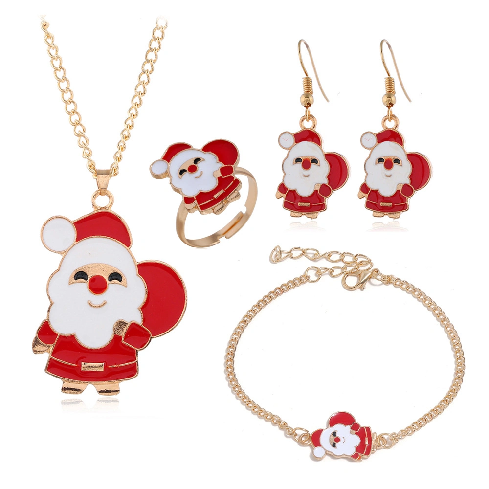 European and American Christmas Series Earrings Necklace Bracelet Ring Set