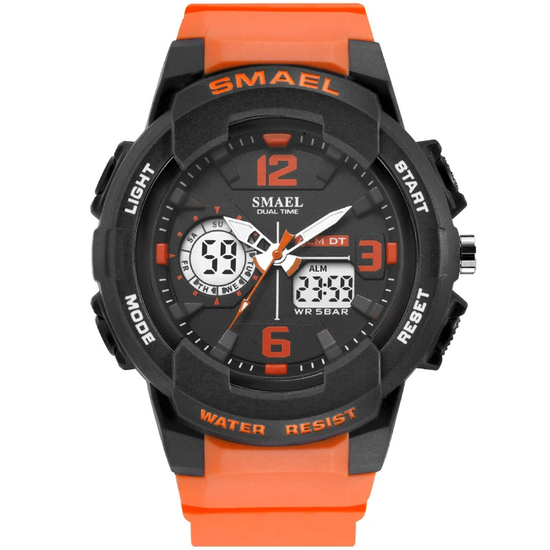 Montre résistante à l'eau Sport Double écran montre en plastique 1645 Or noir