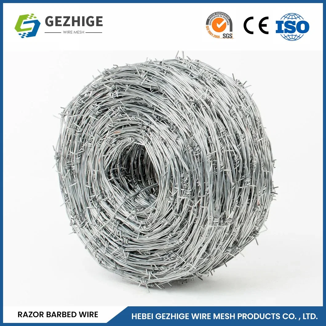 Gezhige doble torsión navaja caliente de fábrica de alambre de púas de acero inoxidable Galvanizado Alambre de púas de afeitar China 12-1/2X12-1/2 Bwg Galvanizado Alambre de púas