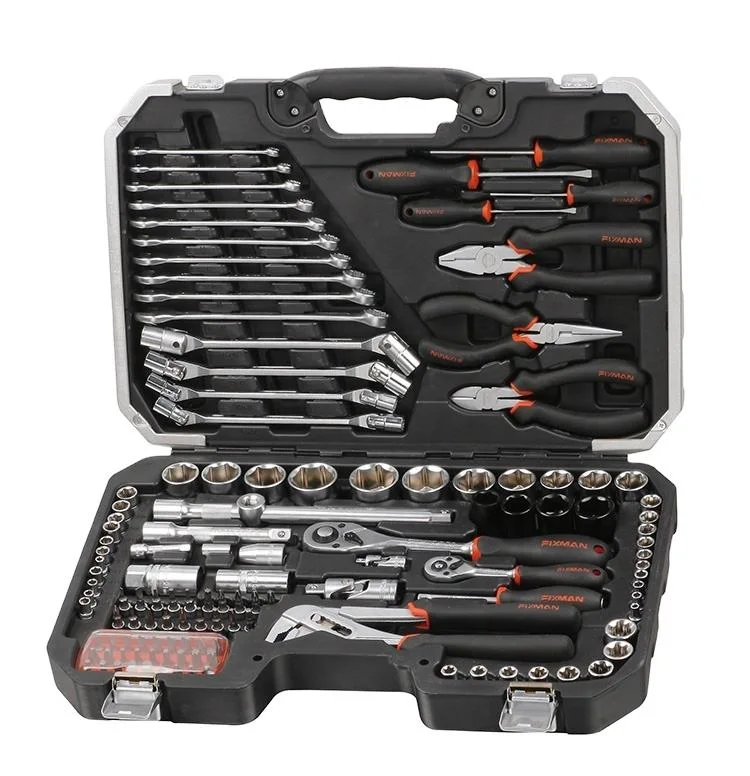 Fixman Tools Set Toolbox Professional Auto Repair Tool 124PCS 1/2"& 1/4" Dr. Socket Tool Set Bt124