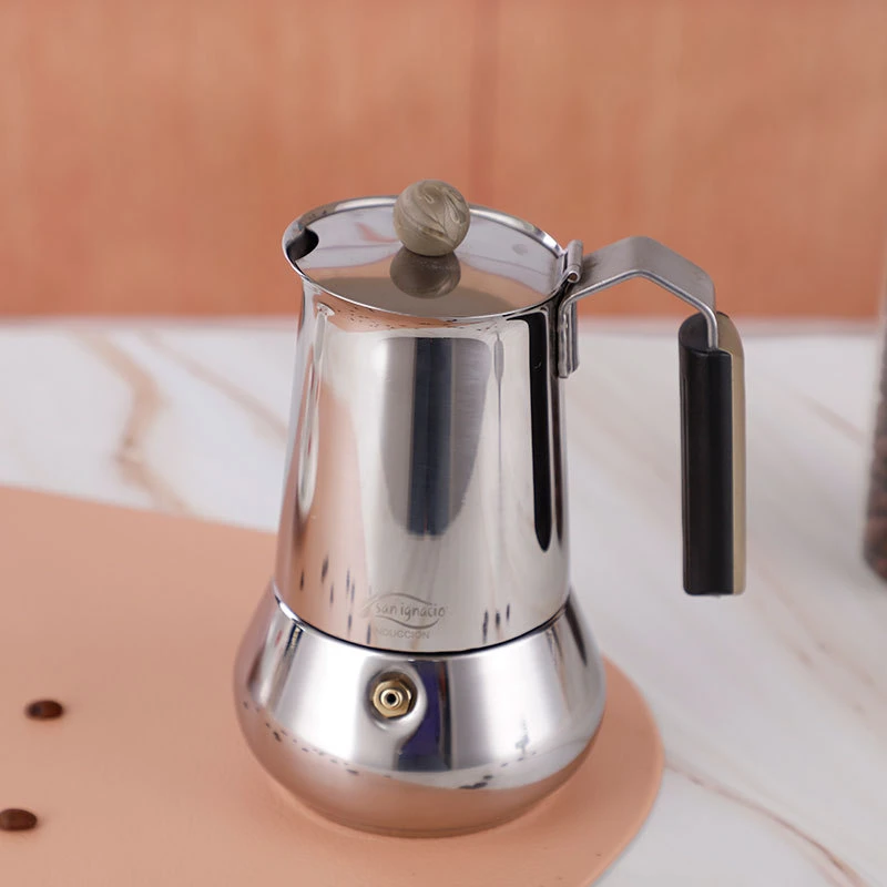 Maßgeschneiderte Box Silber Warmwasser-System Heißen Verkauf Herdplatte Espresso Kaffeemaschine Italienischer Stil Edelstahl Moka Topf