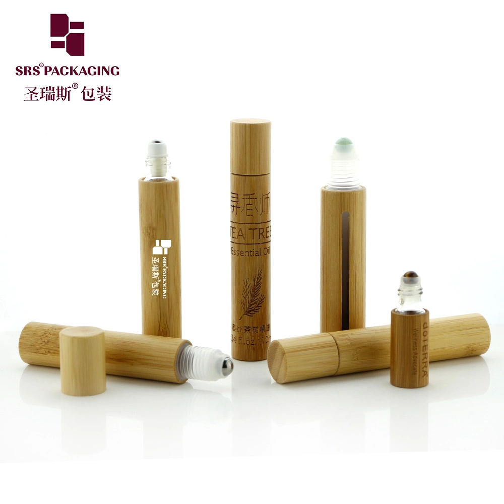 Natural Bamboo Packaging Round Square Cosmetic Empty Clear Amber Green Blue Glass Roller/Dropper Perfume Plastic 3ml 5ml 10ml 15ml Essential Oil Roll on Bottle