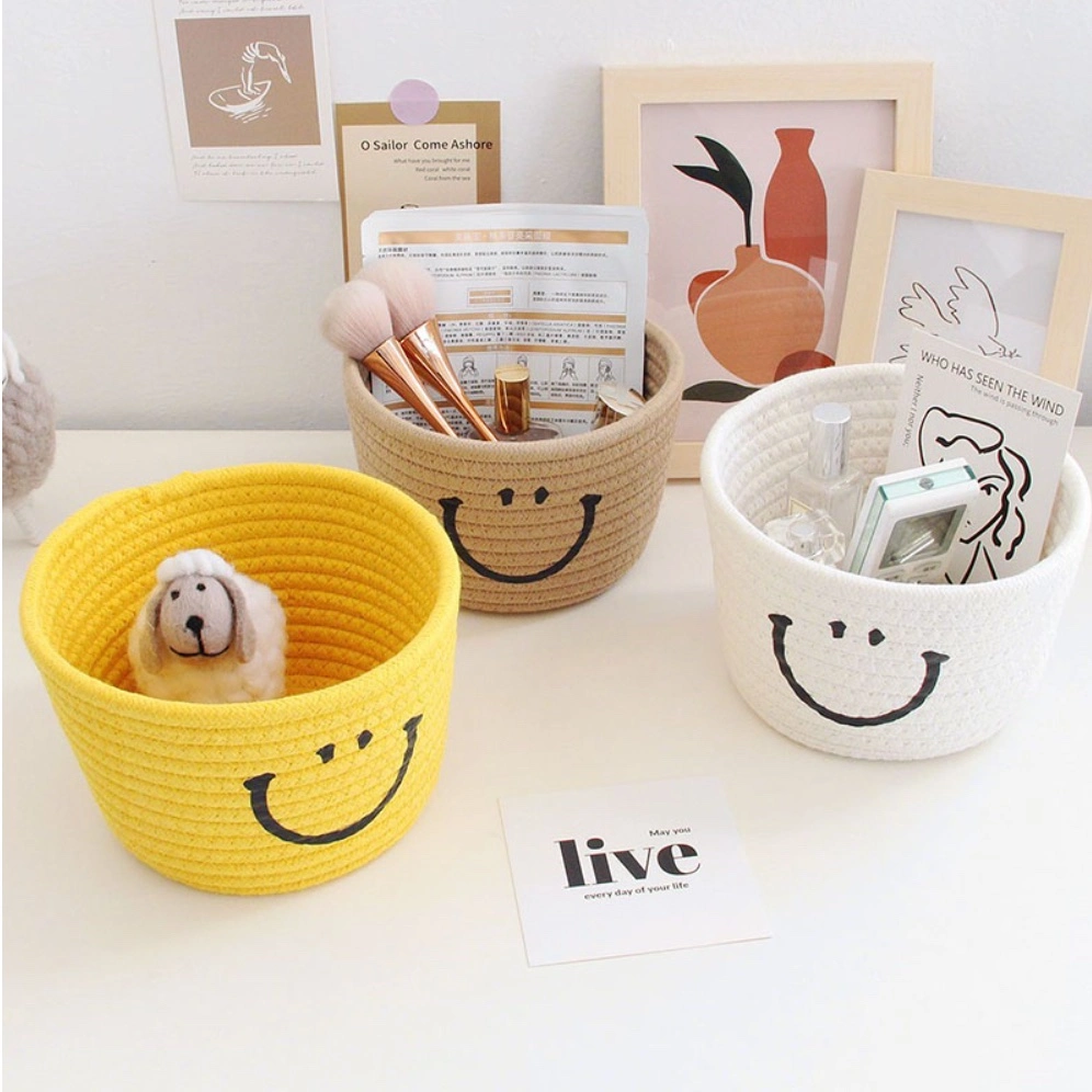 Smiley Storage Basket Hand Woven Basket Makeup Desktop Organizer Sundries Storage Box