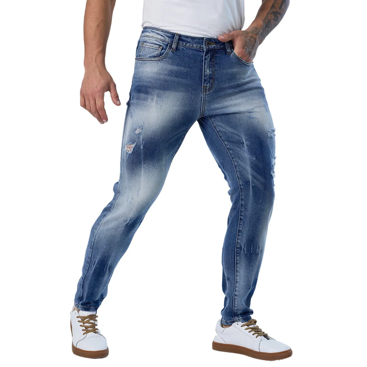 Individuelle Modische Mittelblaue Designer Skinny Jeans Für Herren