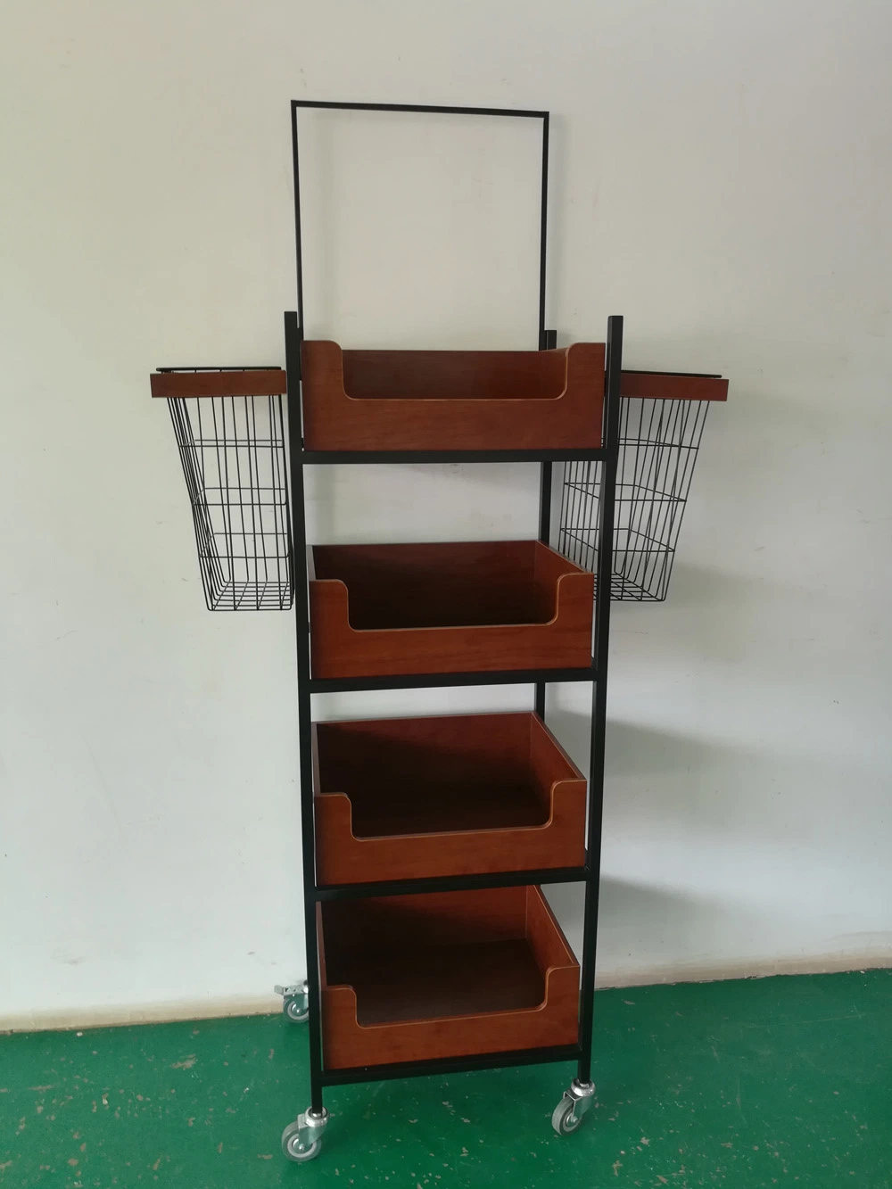 Metalsteel Wire Advertising Supermarket Grid Exhibition Store Storage Mesh Vegetable Wine Floor Retail Stand Rack Shelf Display