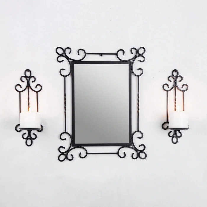 Wall Mirror with Two Metal Candle Holders in Set