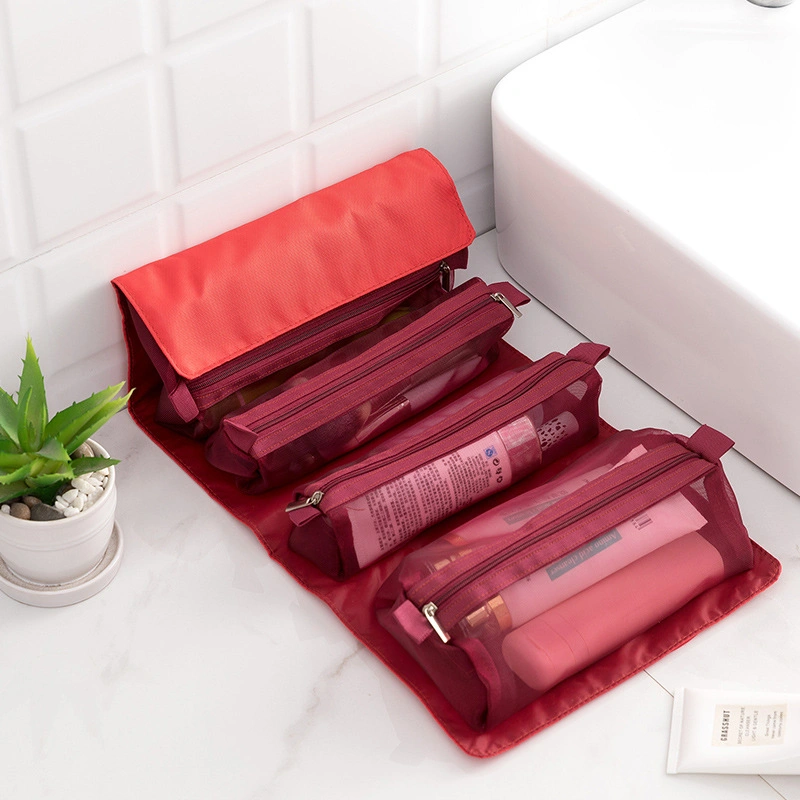 Detachable Cosmetic Bag Net Red Portable Large-Capacity Storage Bag Foldable Travel Net Yarn Wash Hanging Bag