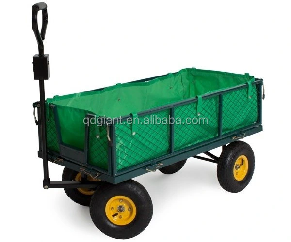 4 Wheeled Garden Utility Steel Metal Hand Truck Cart Trolley with Pneumatic Tire