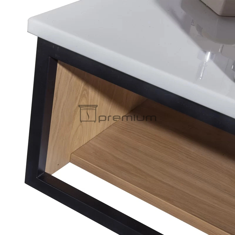 Optional Size Wood Bathroom Stone Vanity Sink with Steel Frame Wall-Mounted Cabinet