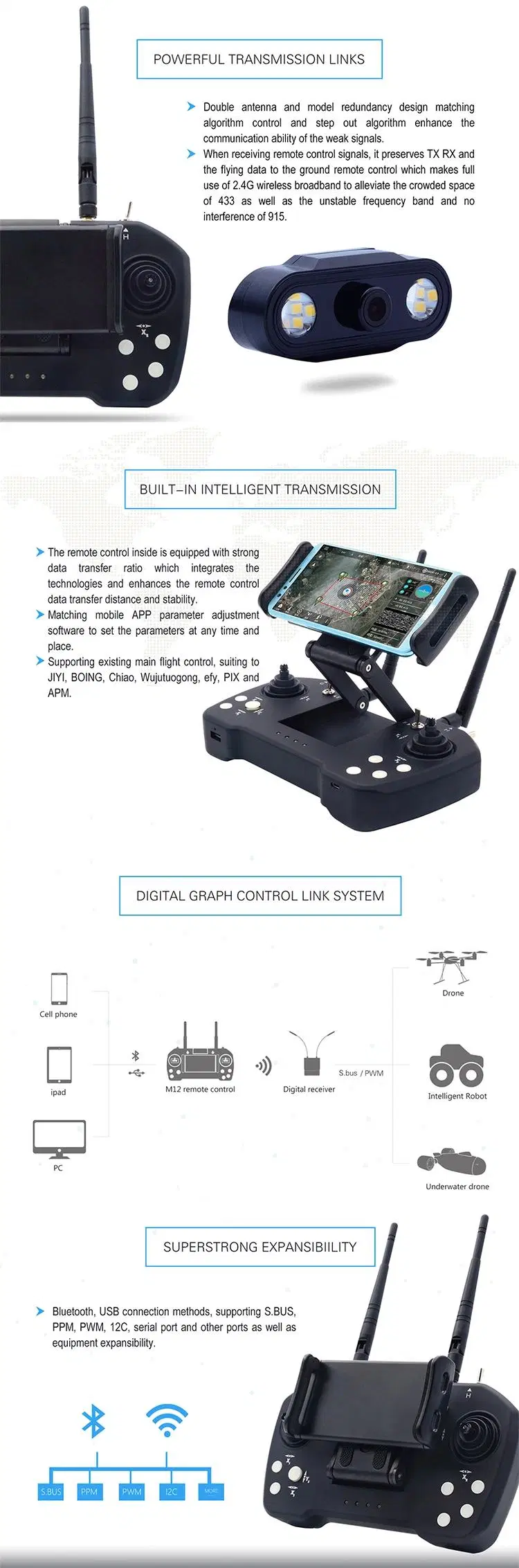 Skydroid T12 Remote Control 2.4gz Data Transmission with Receiver+Three-Body Camera