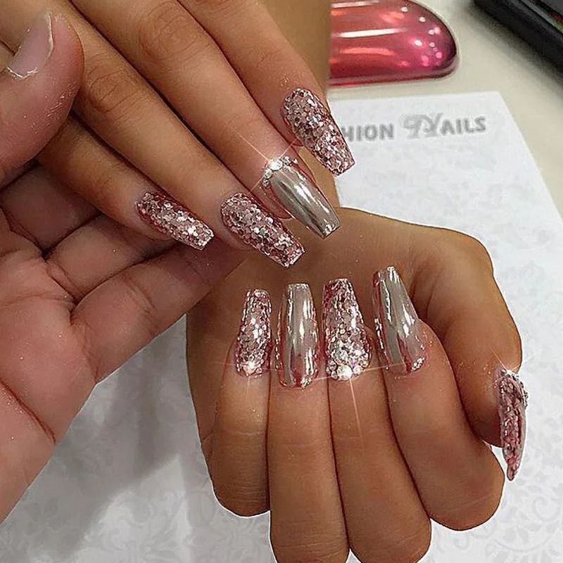 Luxury Diamond False Extra Long Fake Nails Curve Elegant Design Nails