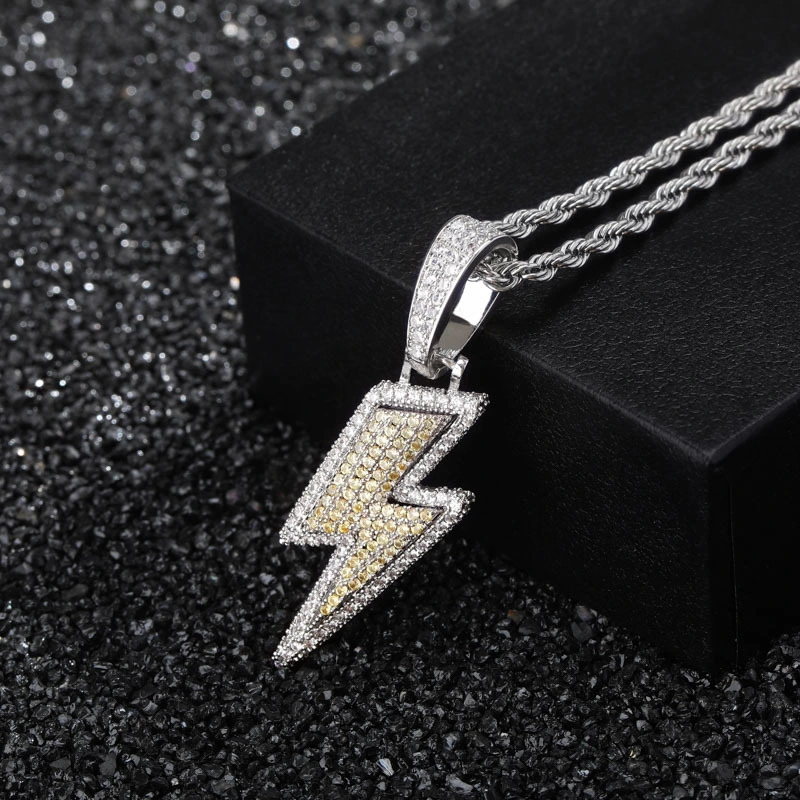 Fashion Zircon Lightning Pendant Necklace Men's Hip Hop Party Jewelry Accessories