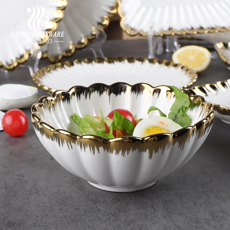 Heat Resistant Porcelain Dinnerware Luxury Fancy Dinner Set Ceramic Tableware with Gold Rim