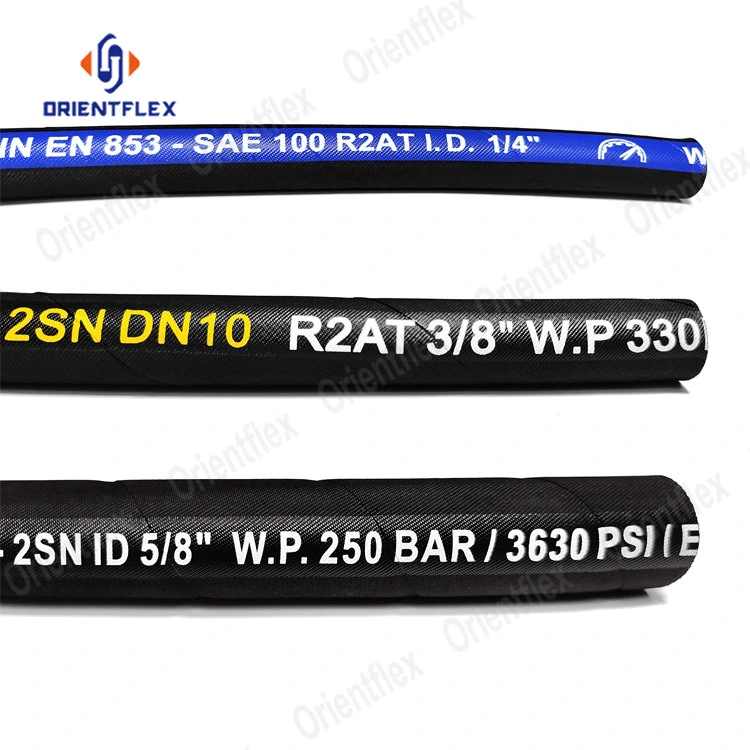 Custom Metric Colored High Temperature Flexible Industrial Excavator Tractor Forklift SAE 100r2 En 853 2sn Wire Braided High Pressure Hyd Rubber Hydraulic Hose