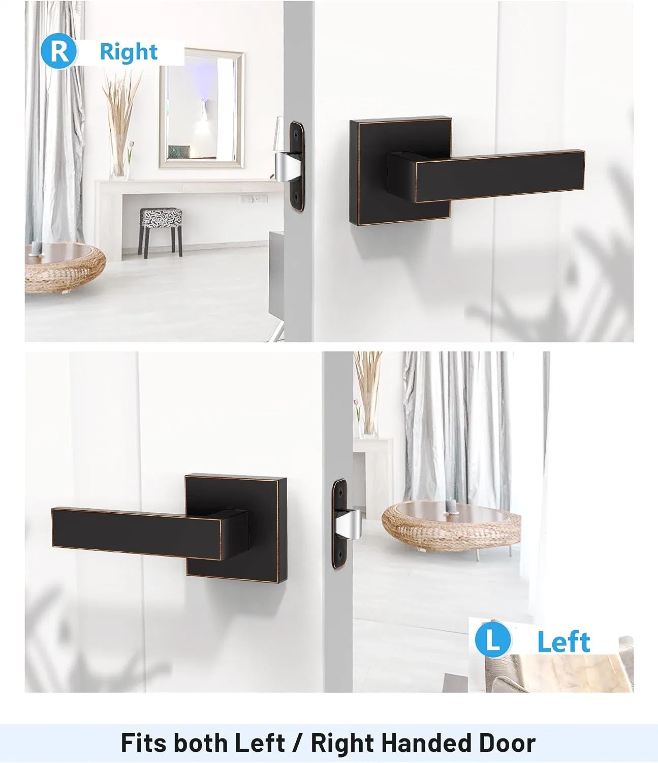 Square Door Handle Modern Square Door Lever, Passage Hallway Closet Reversible Interior Handle