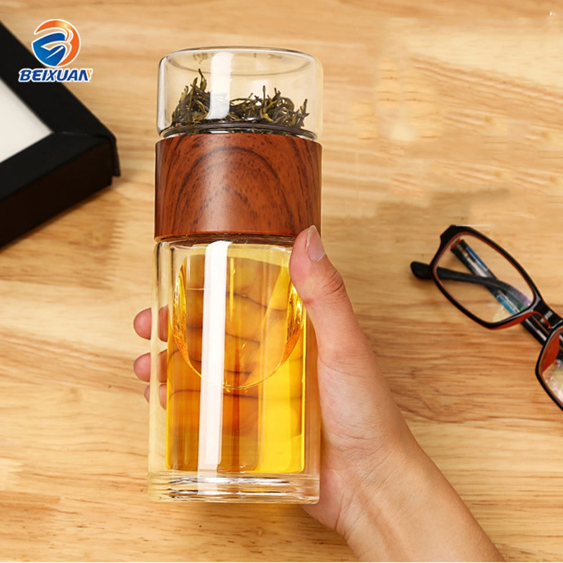 230ml Wholesale/Supplier Creative Portable Leak Proof Tea Glass Double Wall Drink Glass Infuser Tumbler with Filter and Tea Separator for Drinking Water Bottle