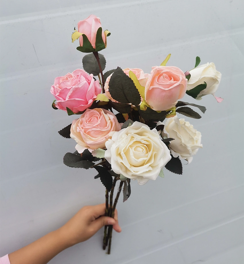 Handmade Luxury Silk Flower 3 Heads Artificial Rose Flower for Wedding Decoration