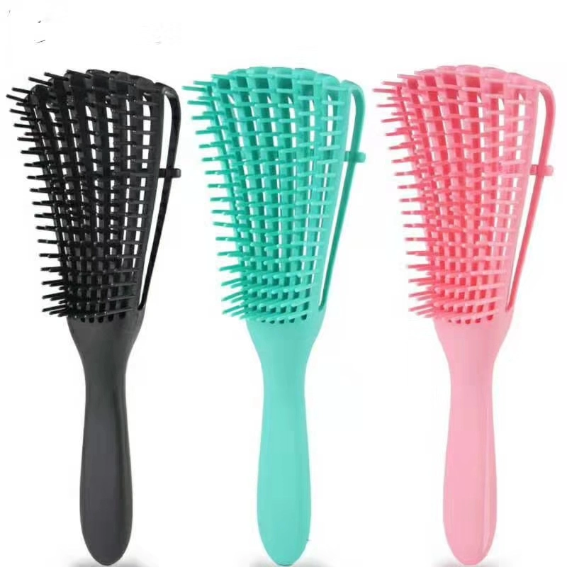 Comercio al por mayor Logotipo personalizado Afro Latina Detangling cepillo de pelo masajes para el cabello rizado cepillo peine el cabello de plástico
