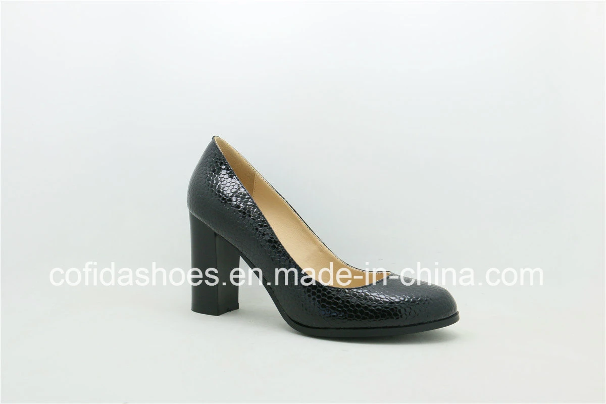 Fashion Style Chunky Heel Office Shoe Court Shoe Block Heel Shoe Lady Shoe Leather Women Shoe