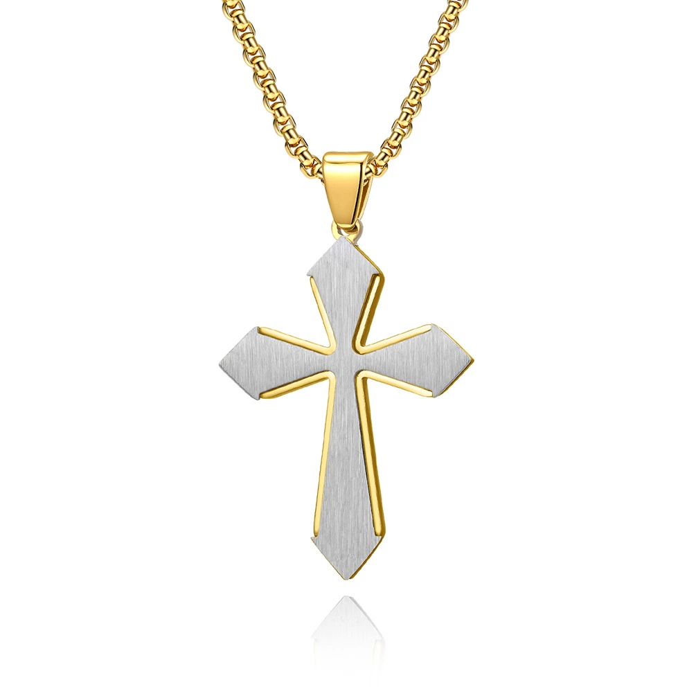 New Necklace Double Layer Stainless Steel Cross Pendant