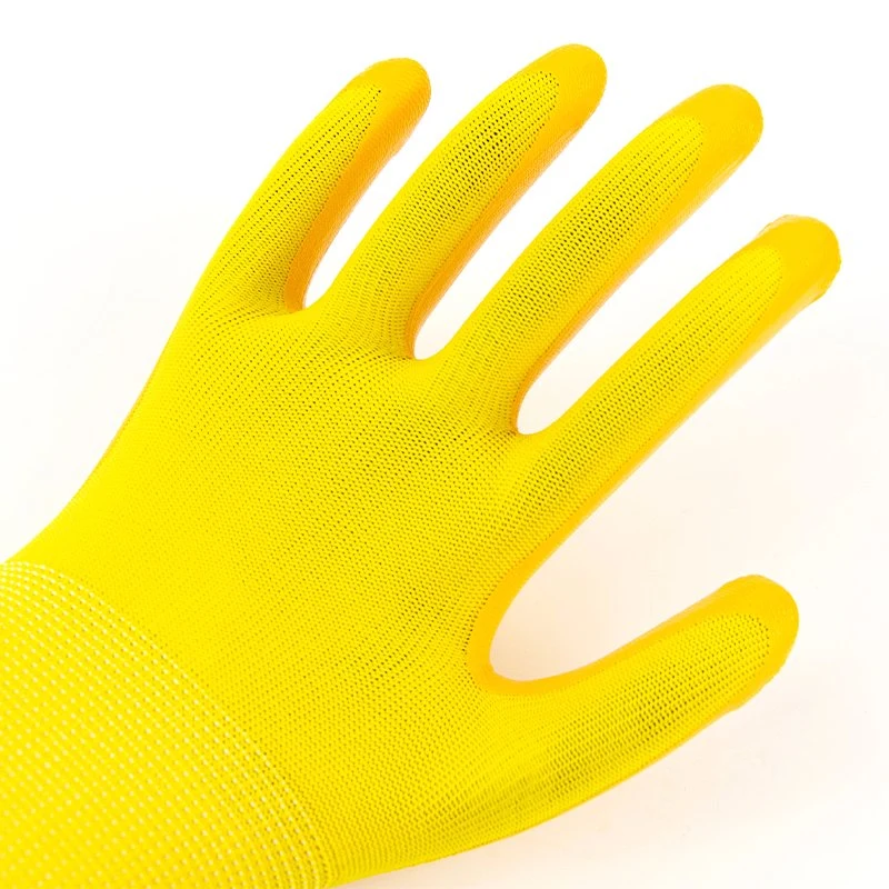 13G de poliéster de color amarillo amarillo Guantes de nitrilo Guantes de trabajo y seguridad