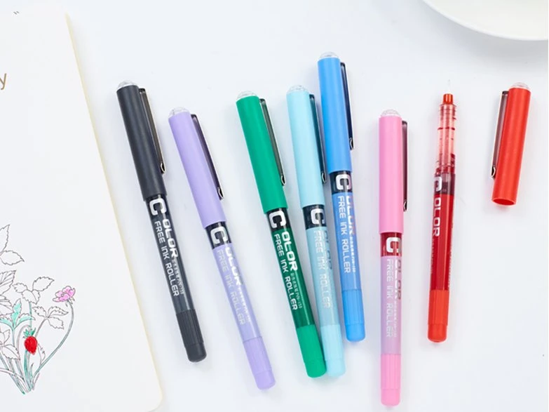 School Supplies Rolling Ball Pens Quick Dry Ink 0.5 mm Extra Fine Point Pens 12 PCS Liquid Ink Snowhite Pen, Red