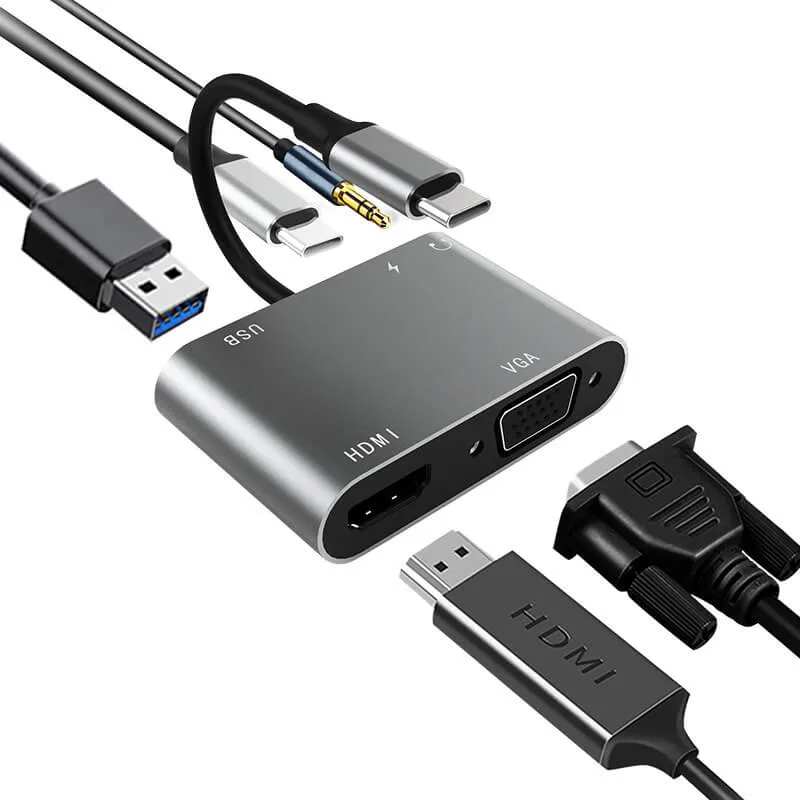 5-in-1 Type-C Hub to 1080P VGA 4K HDMI 5gbps 100W Charging