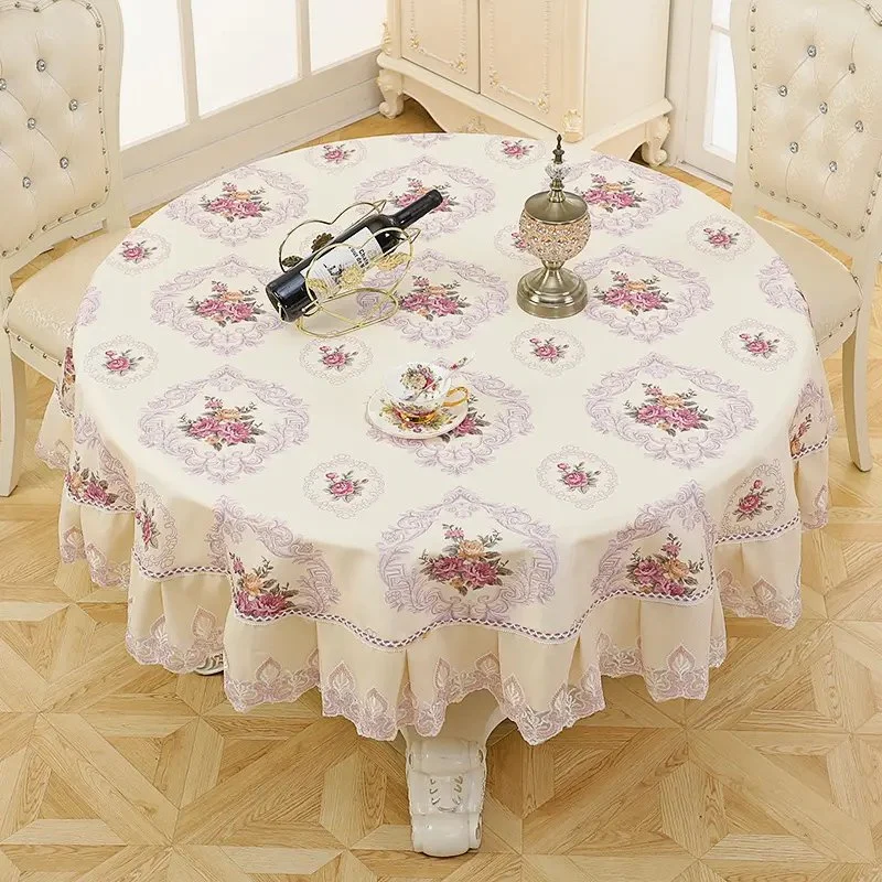 Flower Eecorative Luxury Rose Round Tablecloth Washable Printed Nonwoven Tablecloth Dinner Kitchen Home