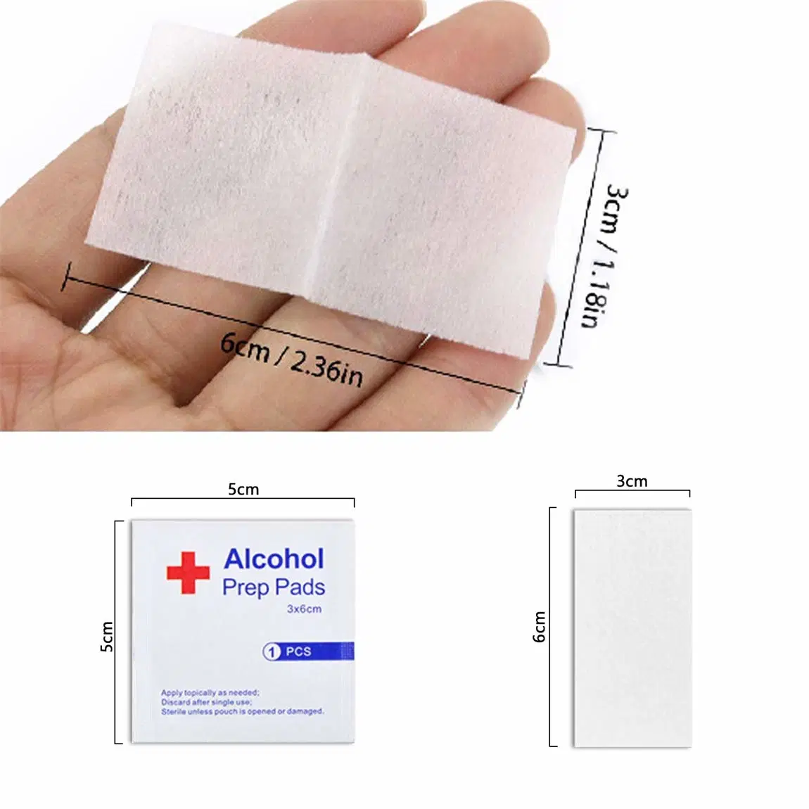 L'alcool plaquettes Prep 100 lingettes, enveloppés individuellement les écouvillons saturé avec 70 % Alcool isopropylique