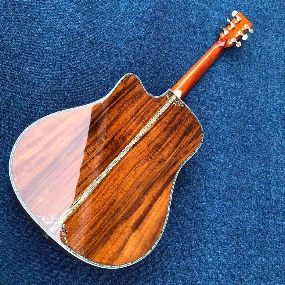 Custom Koa Wood Ebony Fingerboard Real Abalone Shell Binding and Inlay Cutaway Acoustic Guitar