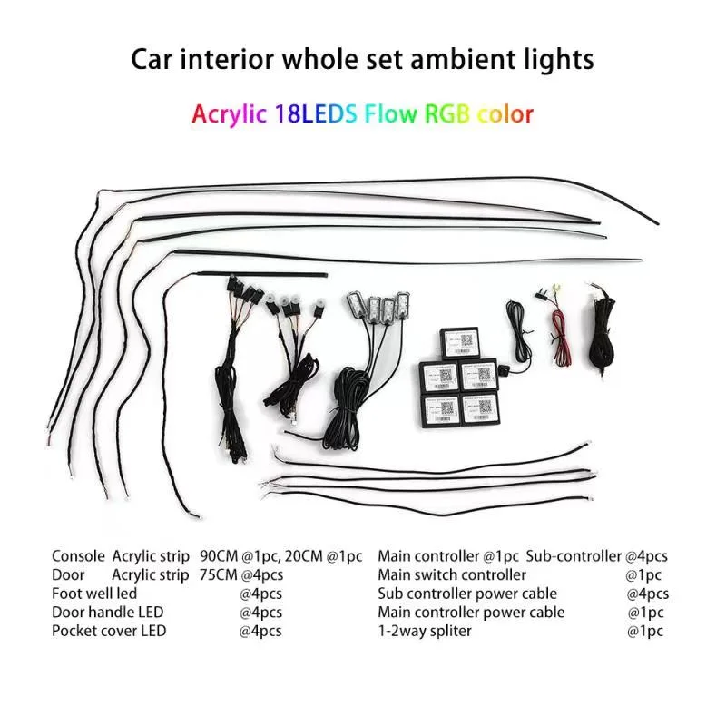 China Factory APP RGB Control Car Interior 18 en 1 Luz ambiental Sinfonía 64color banda óptica decoración interior Luz ambiental