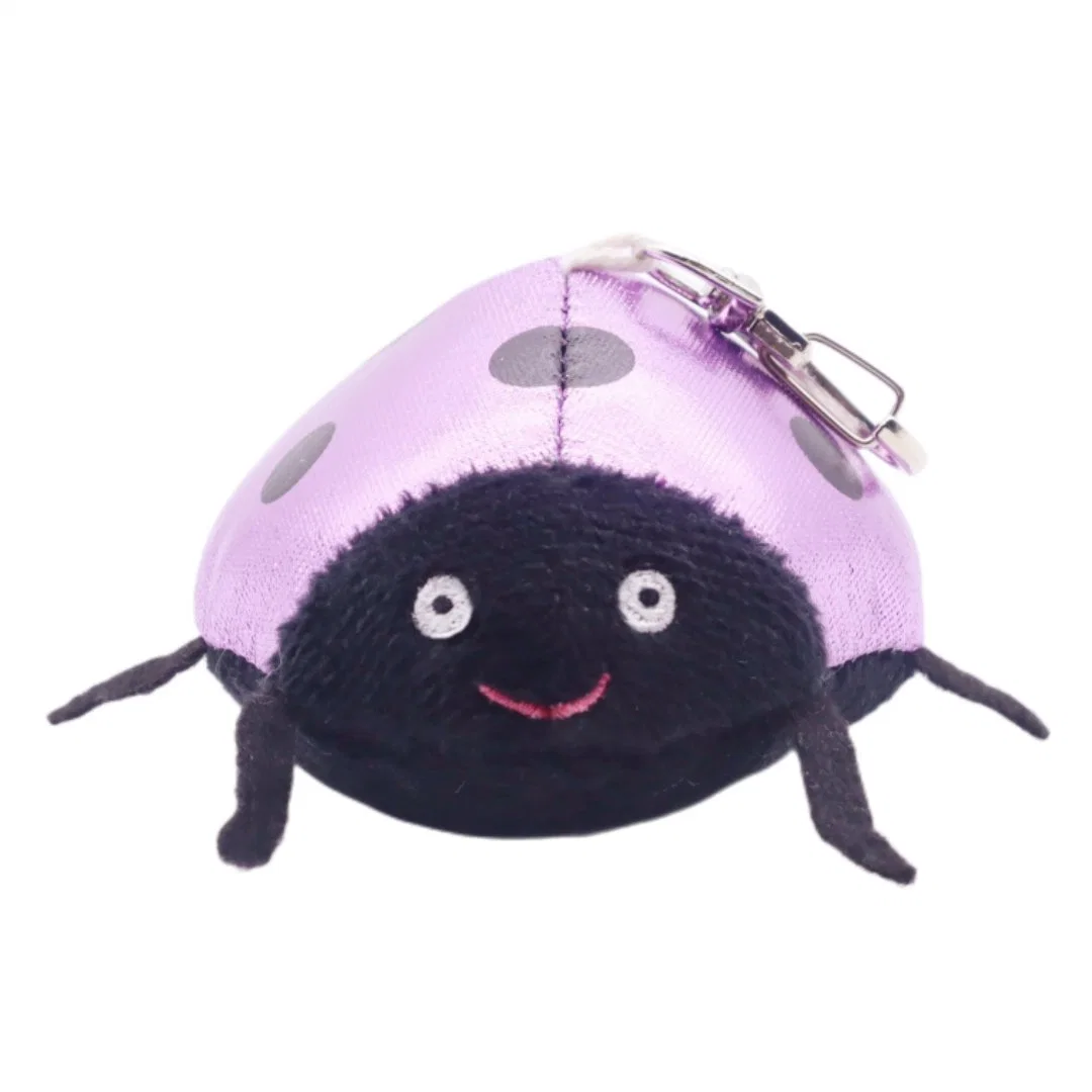 Custom Stuffed Beetle Clip Soft Insect Cartoon Ladybug Key Ring Kids Plush Seven-Star Ladybird Toys Purple Shining Wings with Black Printing Animal Keychain