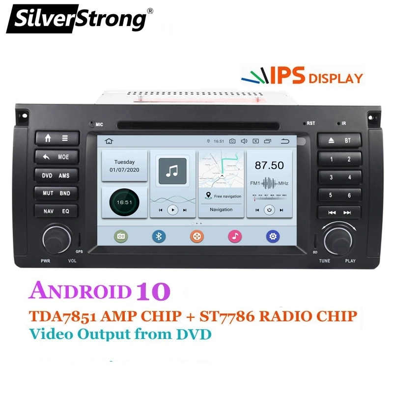 Silverstrong Android10 One DIN IPS 7inch Car DVD for BMW E53 E39 X5 Car GPS Radio for E39 E53 X5 Optional Carplay DSP