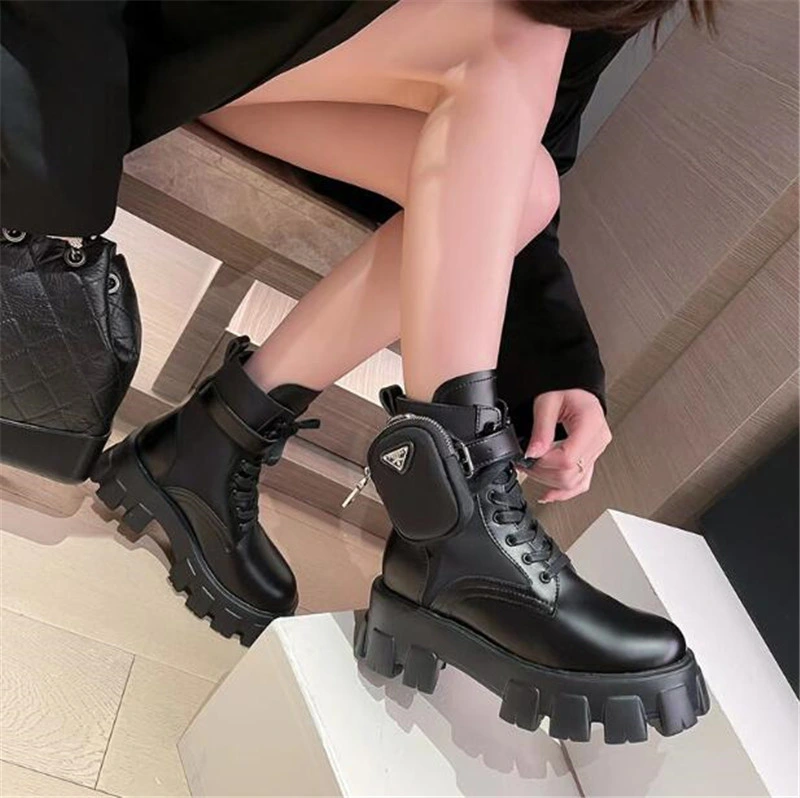 Cow Leather Martin Boots Women's Winter Plush British Style Medium Tube Thick Bottom Chelsea Short Boots Women Boot Shoes