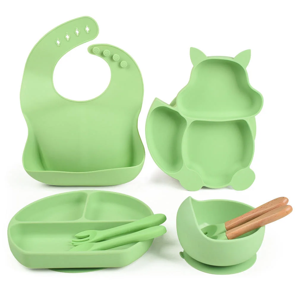 Silikon Löffel Schüssel Teller Tasse Beißring Set Dinner Supplies Baby Zuführungsset