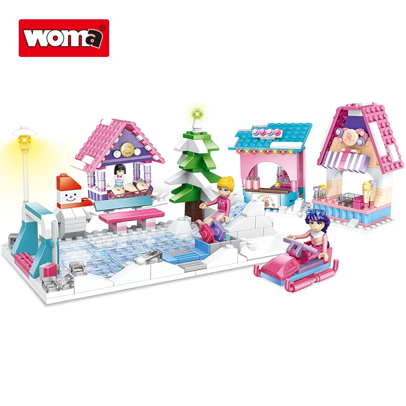 لعبة Woma Toys Amazon Hot Sale Happy Birthday Christmas Gifts Girl City Snow Playground Building Blocks Other Toys Model DIY Bricks Puzzle Game Toy