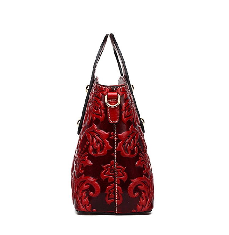 High End Luxury Chinese Style Custom Red Leather Tote Ladies Handbags