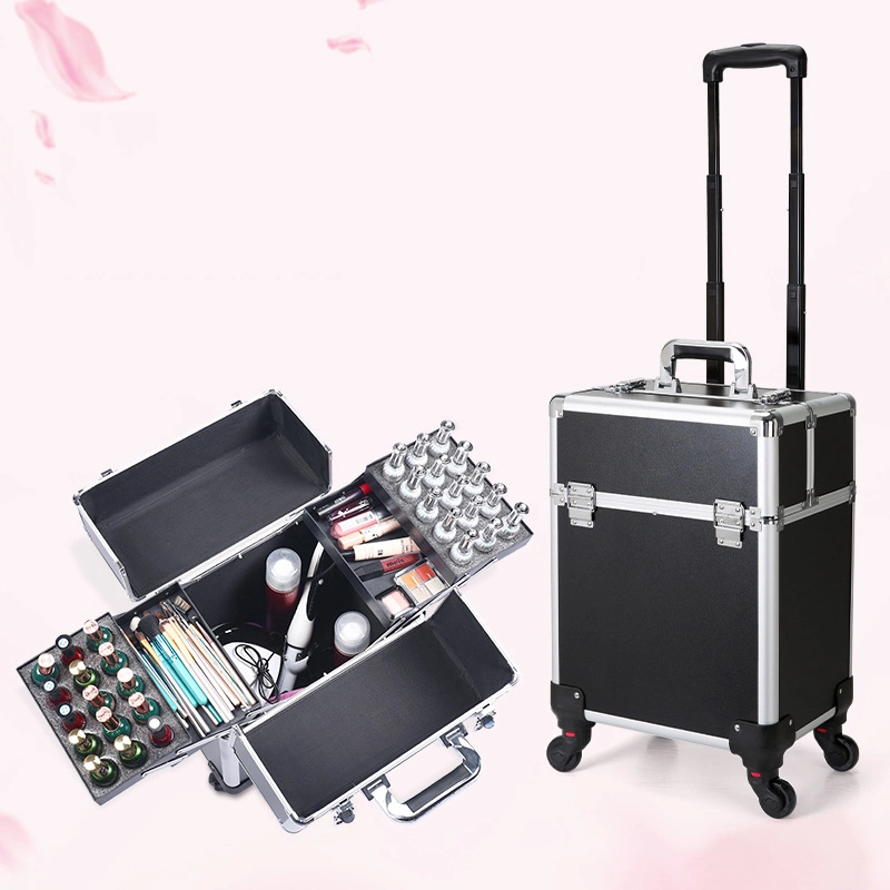 صندوق التجميل الترولي صناديق ماكياج الألومنيوم الدلفنة حقيبة التجميل المهنية حقيبة حمل فنية للماكياج للفنان