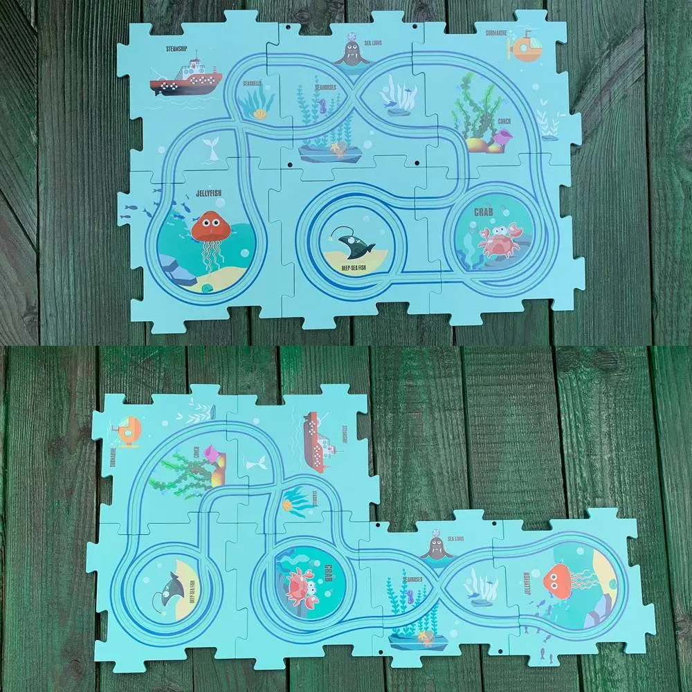 Kids Creative Electric Ship Ocean Pattern DIY Puzzle Track Cars Rail Toy