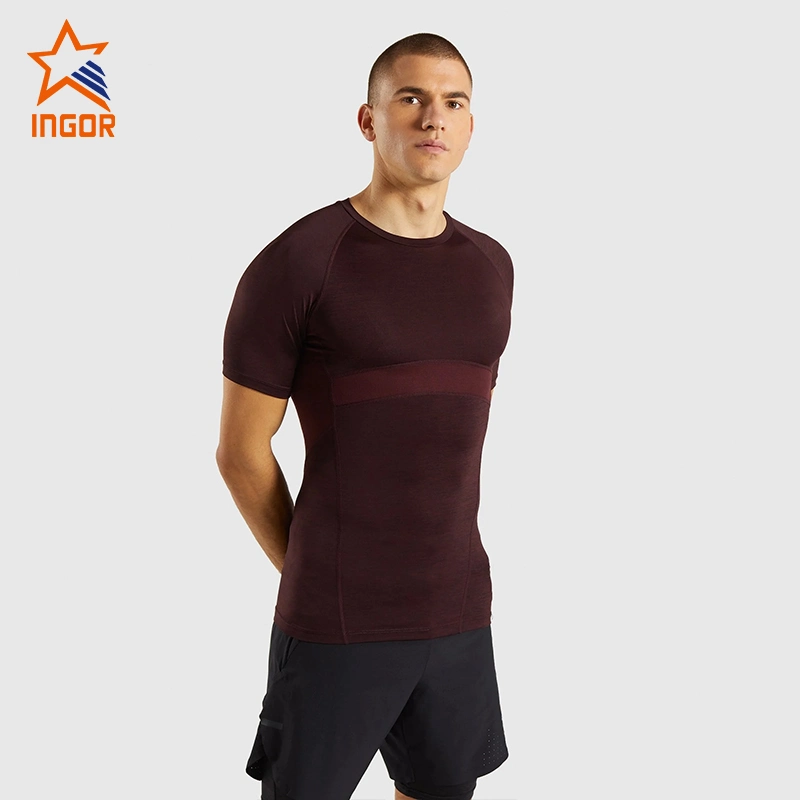 Ingorsports manches courtes pour Homme Fitness compression T-shirt vêtements de sport Usure de fonctionnement