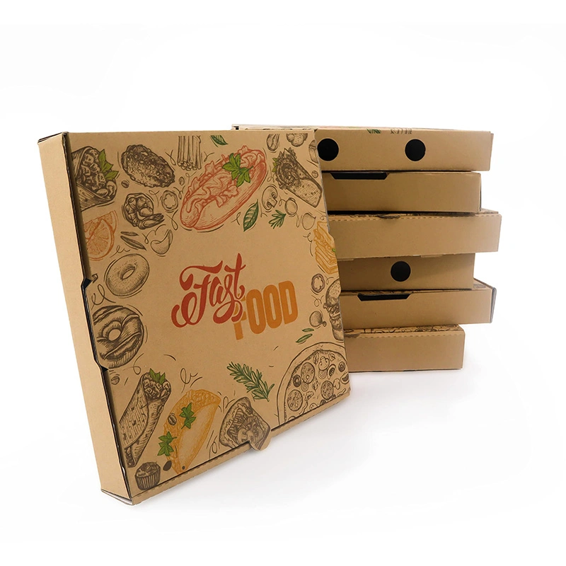 Recycelbare Pizza Wellpappe Umweltfreundliche Verpackung Lebensmittel Papier Boxen Mit Logo Caja Pizza PARA Printing Pizza Box Karton