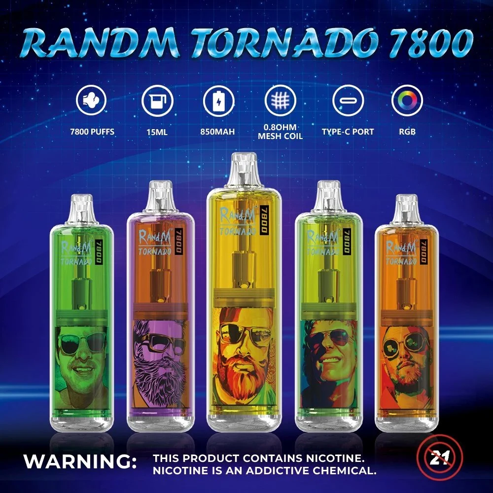 Randm Tornado 6000 7000 7800 8000 9000 10000 Puffs Barato Atacado Piscando RGB LED Descartável Vape Cigarro Eletrônico