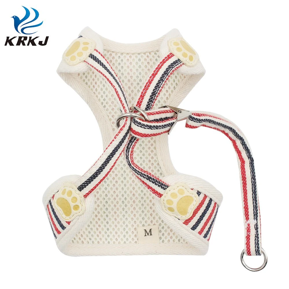 Tc1227 Nuevo diseño de rayas Cute Canvas Dog Harness Leah Set Con pajarita