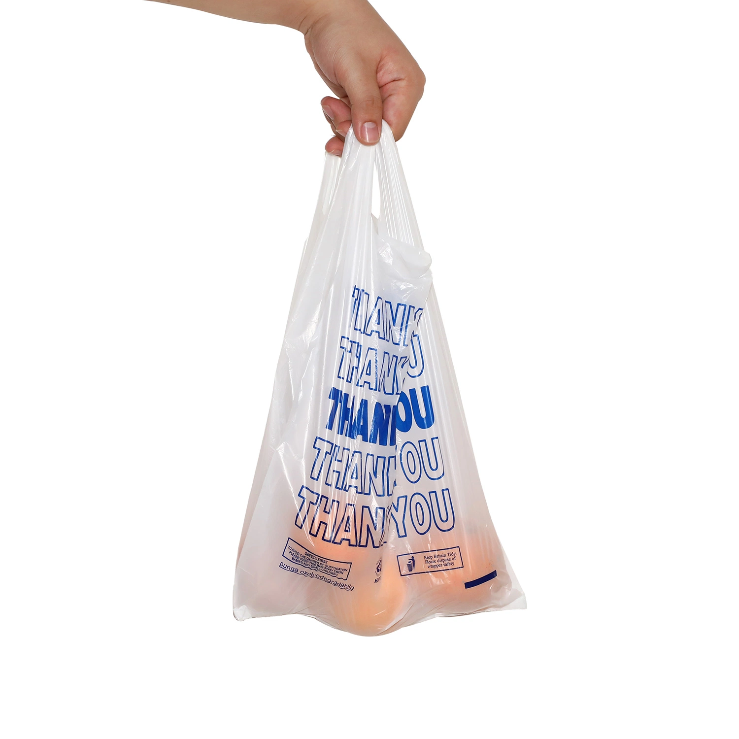 White Supermarket Plastic Carrier Grocery Garbage Food Packaging Shopping Thank You T-Shirt Bag